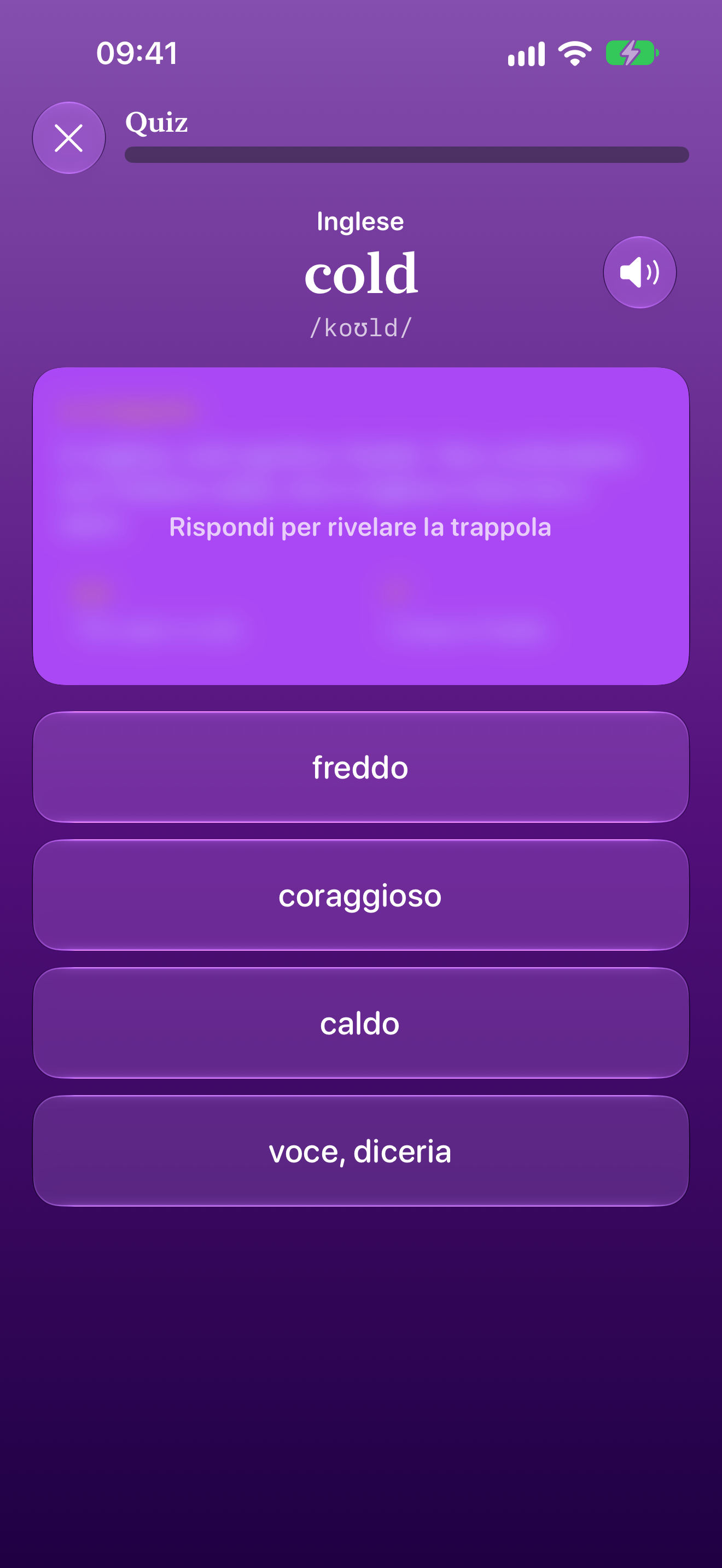 Quiz di Falsi Amici che chiede il significato di una parola