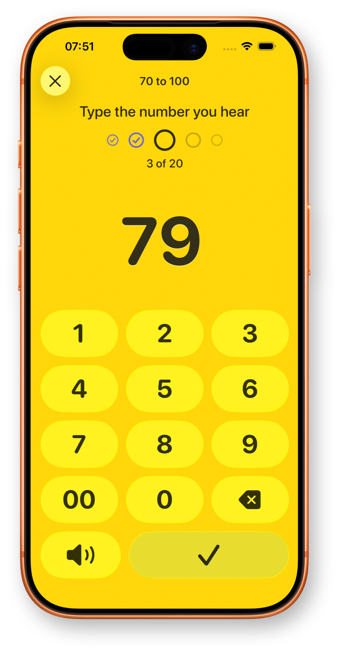 French Numbers app showing numbers practice