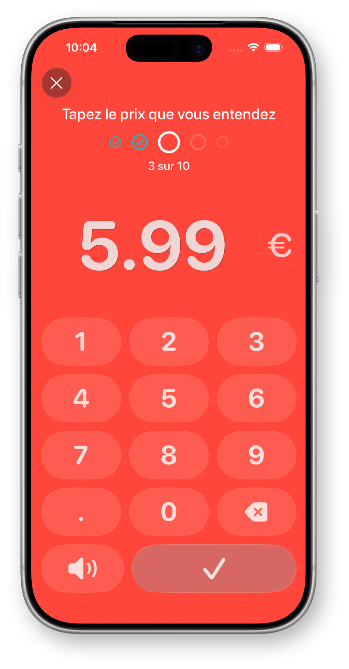 French Numbers app showing money and prices practice